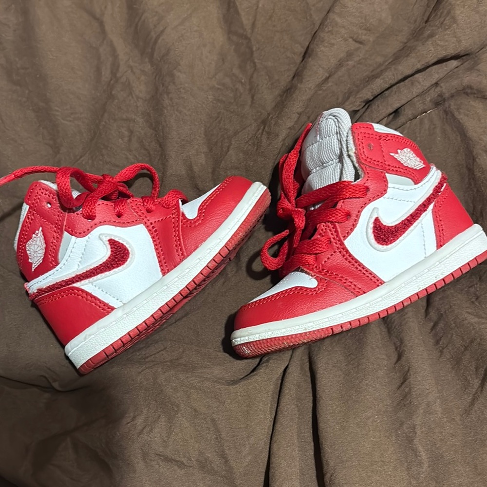 Nike Red and White High-Top Sneakers